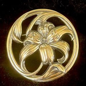 Vintage 1940 Danecraft 925 Sterling Silver Art Nouveau Floral Lilly Brooch Pin